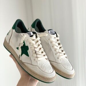 Golden Goose White and Green Sneakers